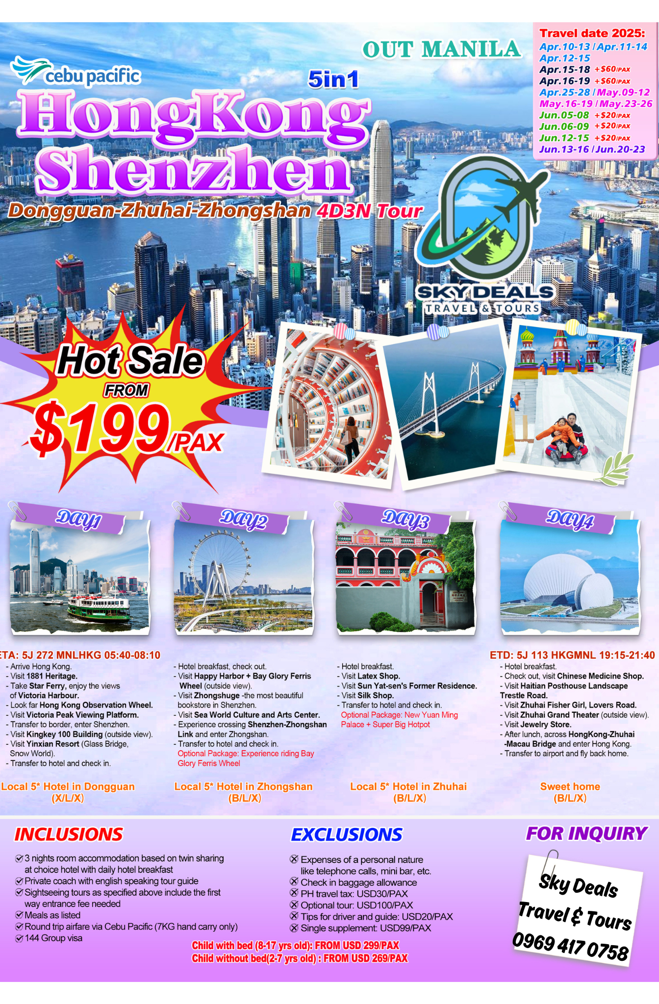 4 DAYS AND 3 NIGHTS HONG KONG SHENZHEN DONNGUAN-ZHUHAI-ZHONGSHAN APR TO JUN 2025