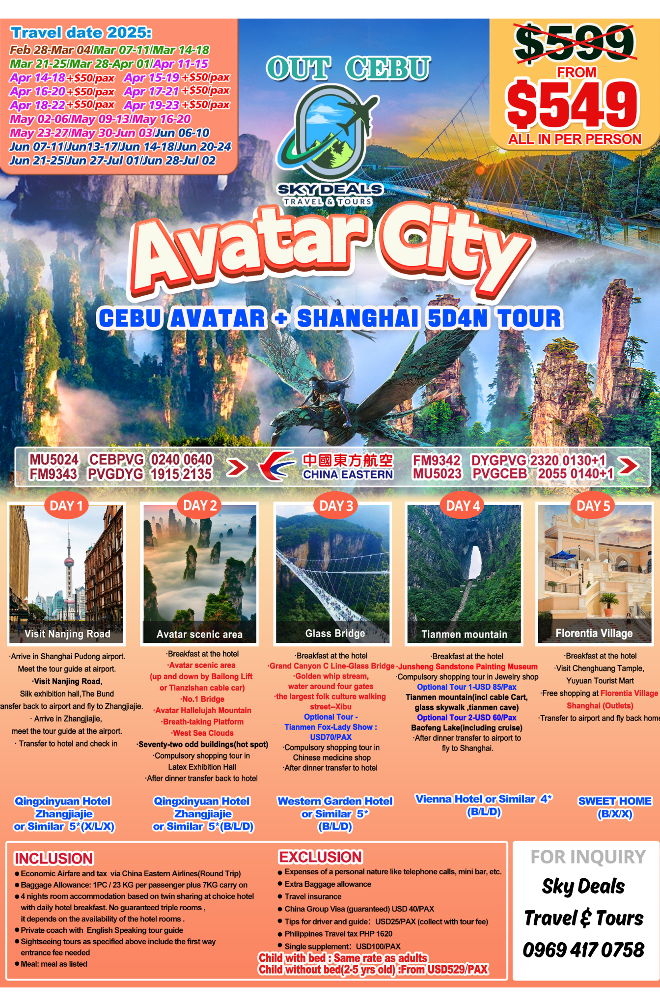 (OUT CEBU) 5 DAYS 4 NIGHTS AVATAR + SHANGHAI FEB TO JULY 2025