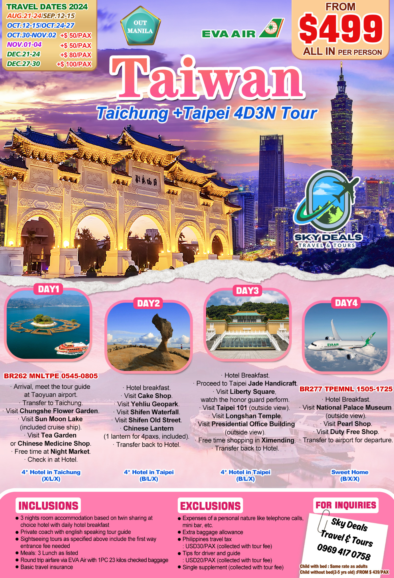 Paquete de 4 días y 3 noches con todo incluido en Taichung y Taipei