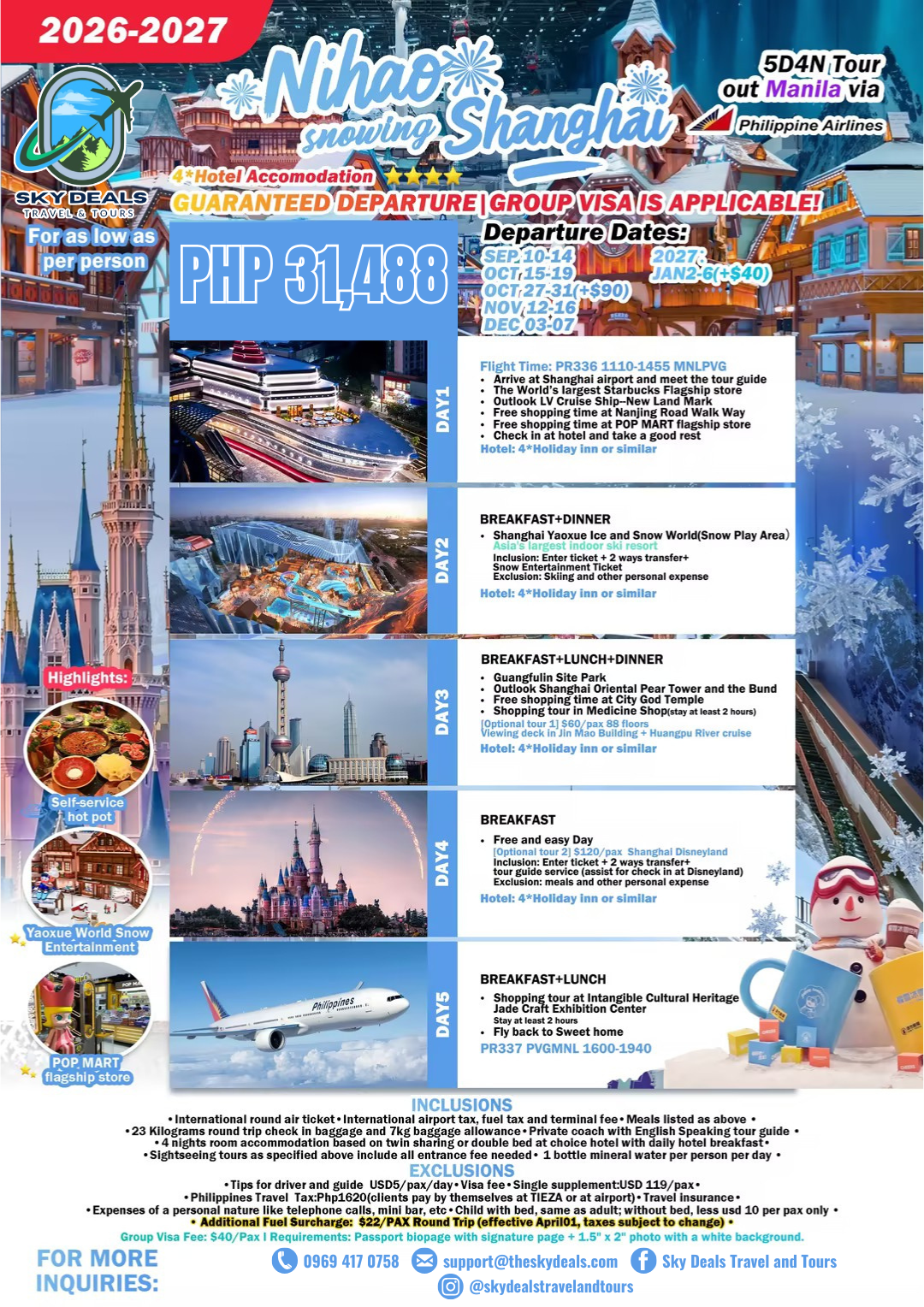 5 Days 4 Nights Winter Shanghai Tour | SEPTEMBER 2026 to JANUARY 2027