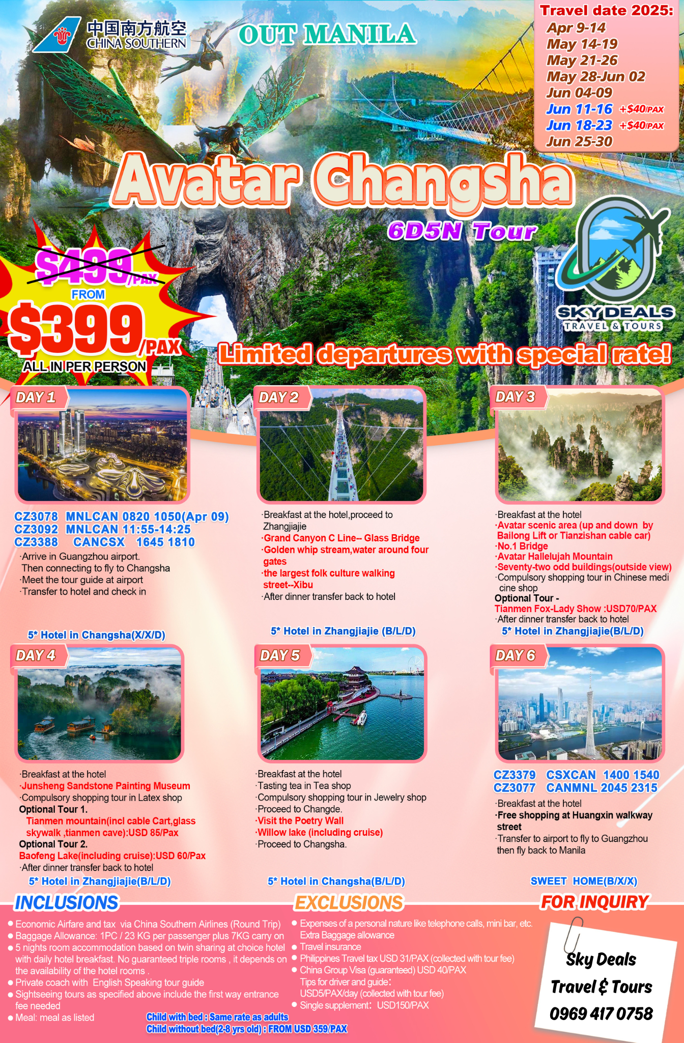 6 DAYS 5 NIGHTS AVATAR CHANGSHA APR TO JUN 2025