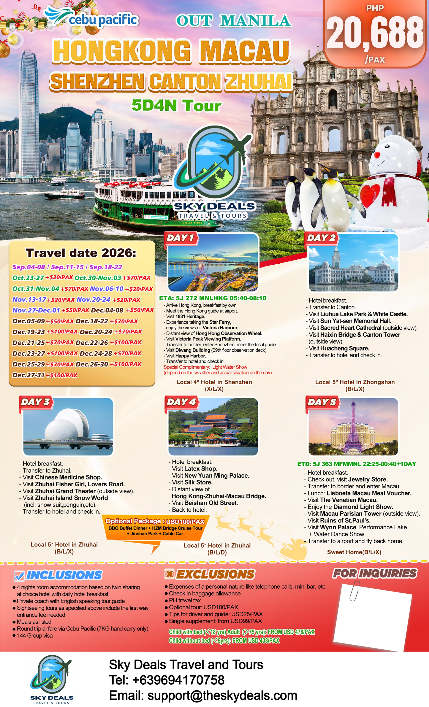 5 Days 4 Nights HONG KONG • MACAU • SHENZHEN • CANTON • ZHUHAI | SEPTEMBER to DECCEMBER 2026