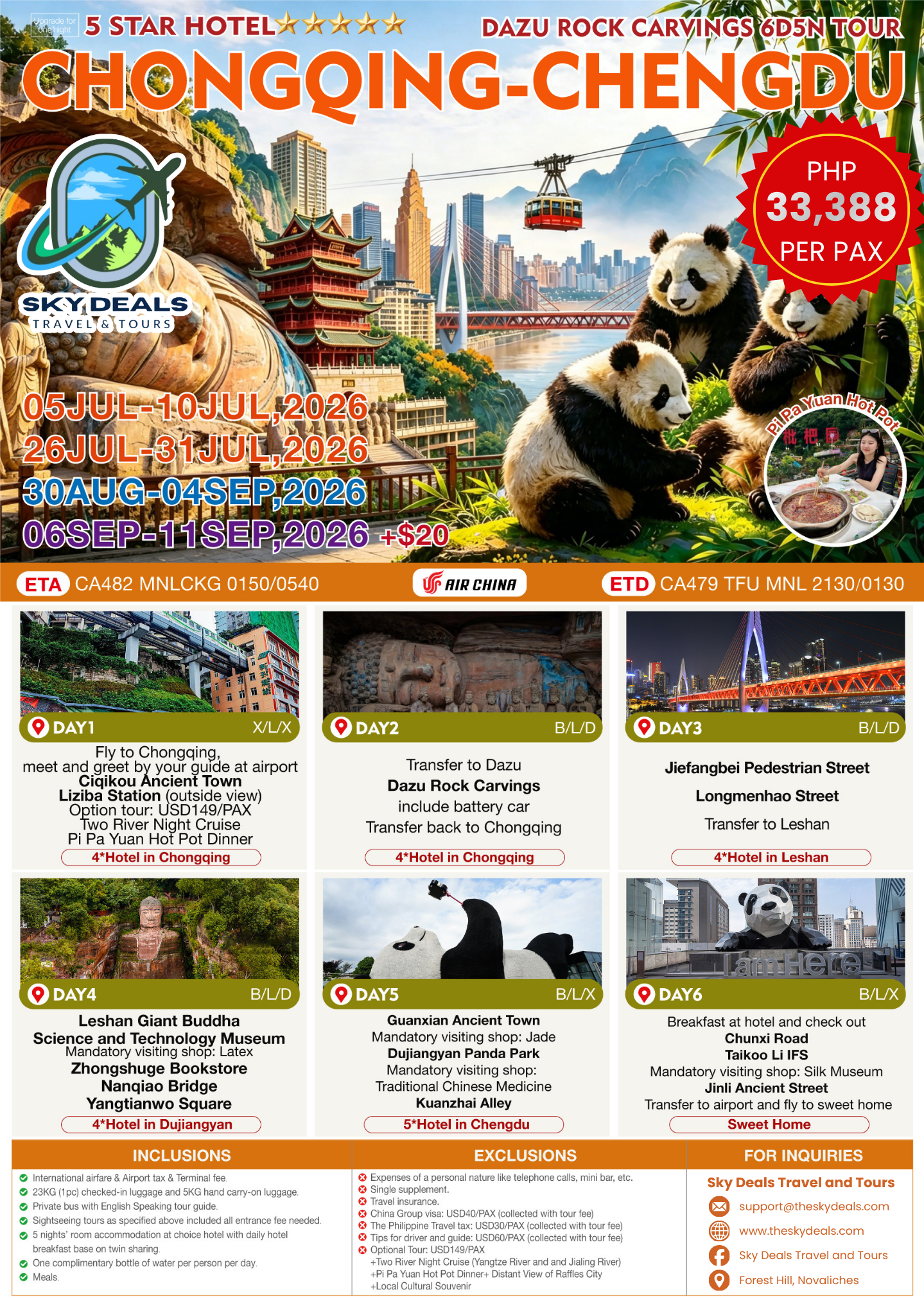 4 Days 3 Nights Chengdu - Dujiangyan | JULY to AUGUST 2026