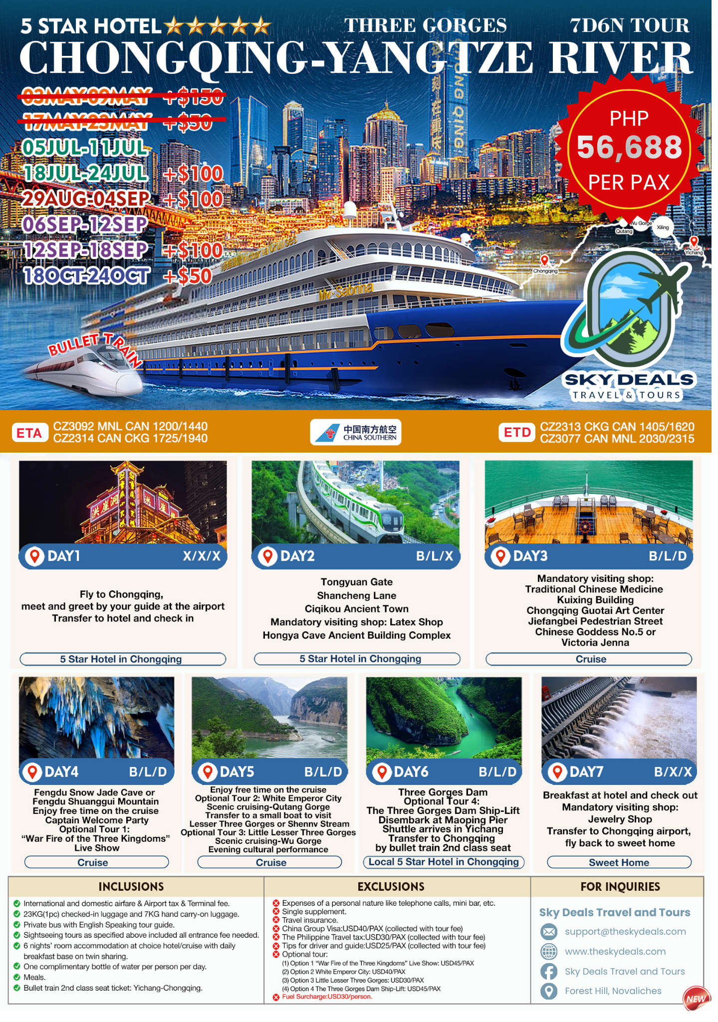 7 Days 6 Nights Chongqing - Yangtze River Tour | JULY to OCTOBER 2026