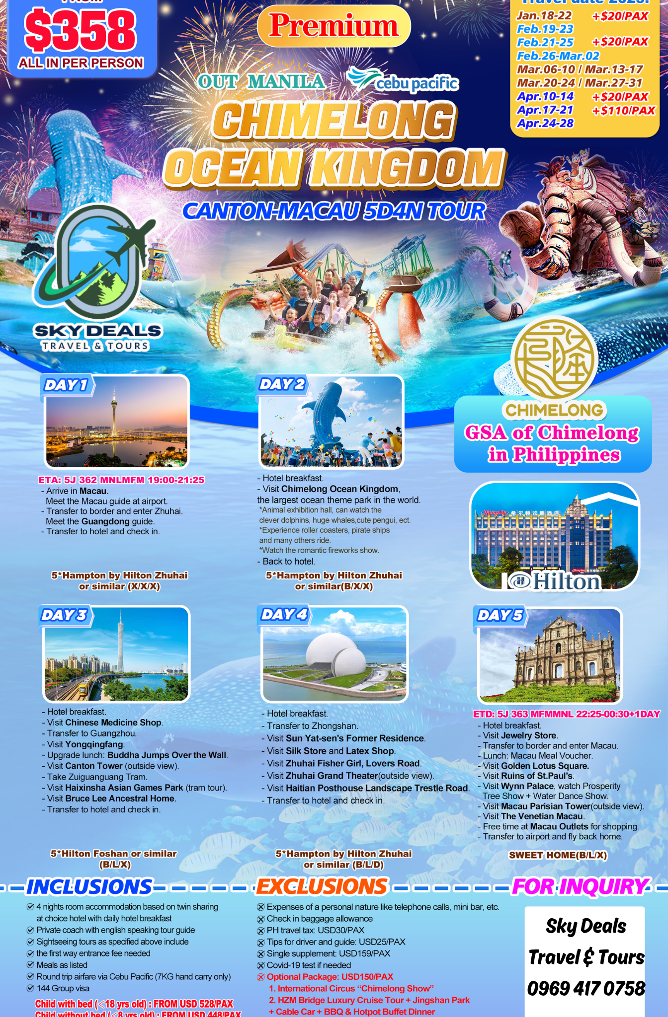 5 DAYS AND 4 NIGHTS CHIMELONG OCEAN KINGDOM CANTON-MACAU JAN TO APR 2025