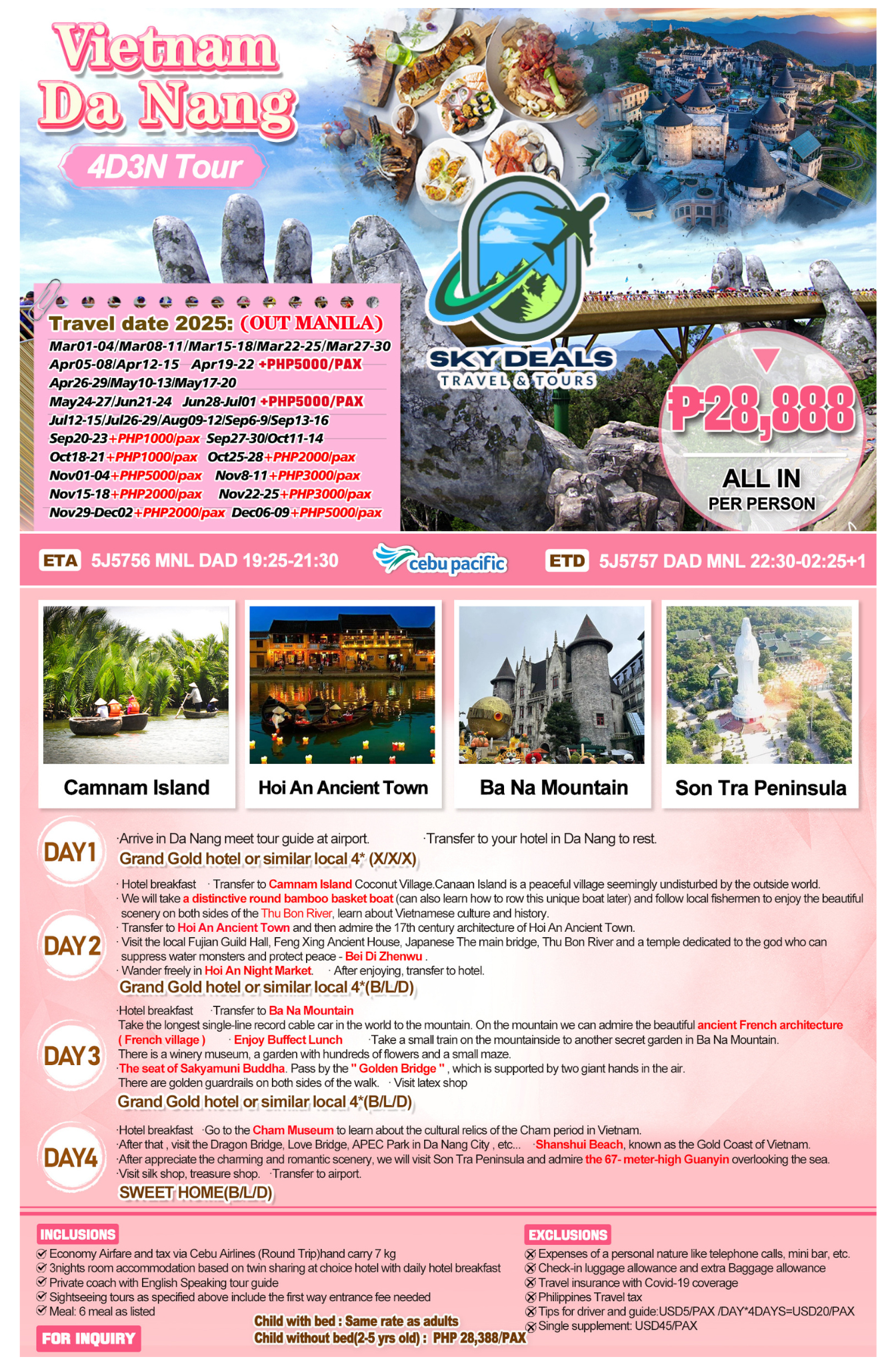 4 DAYS 3 NIGHTS VIETNAM DA NANG MAR TO DEC 2025