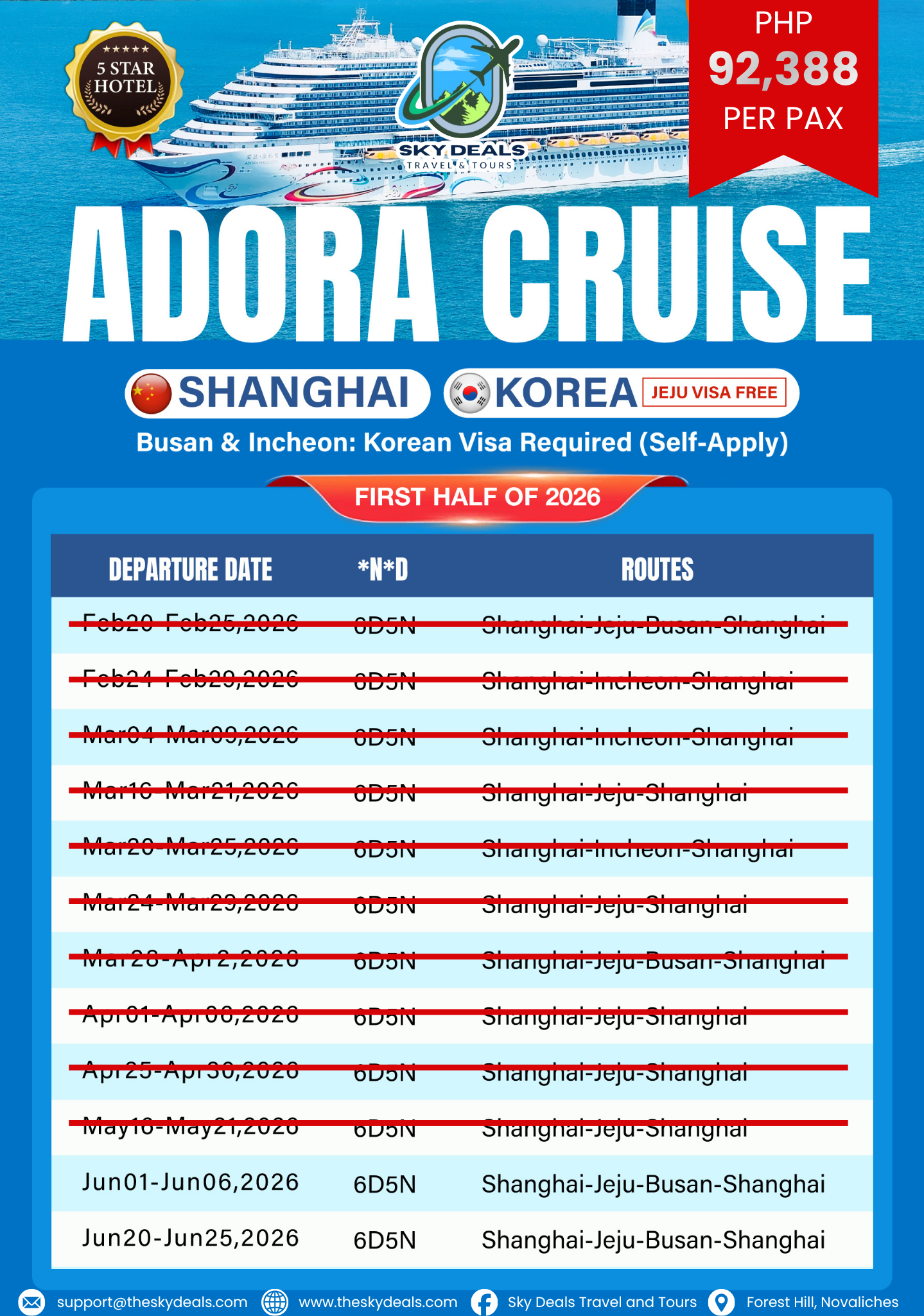 6 Days 5 Nights ADORA CRUISE | Shanghai • Korea • Jeju Island | JUNE 2026