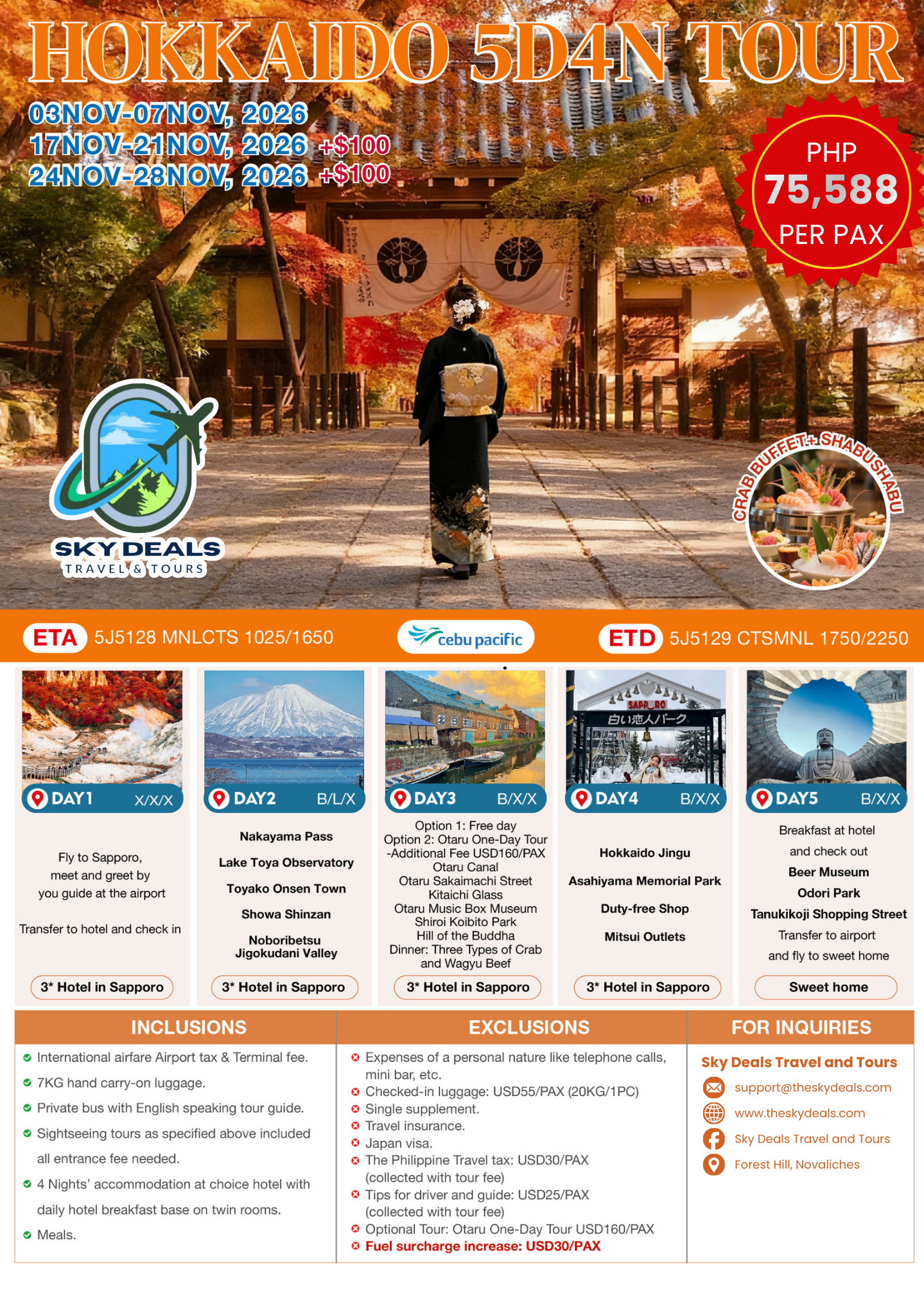 5 DAYS 4 NIGHTS HOKKAIDO TOUR | NOVEMBER 2026