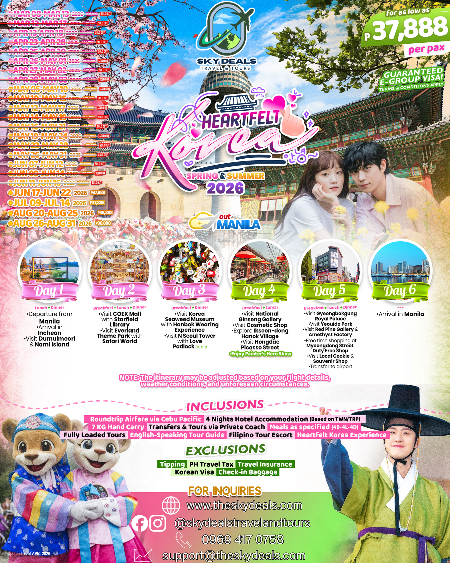 6 Days 5 Night Heartfelt Korea | Spring & Summer | Out Manila | JUNE to AUGUST 2026