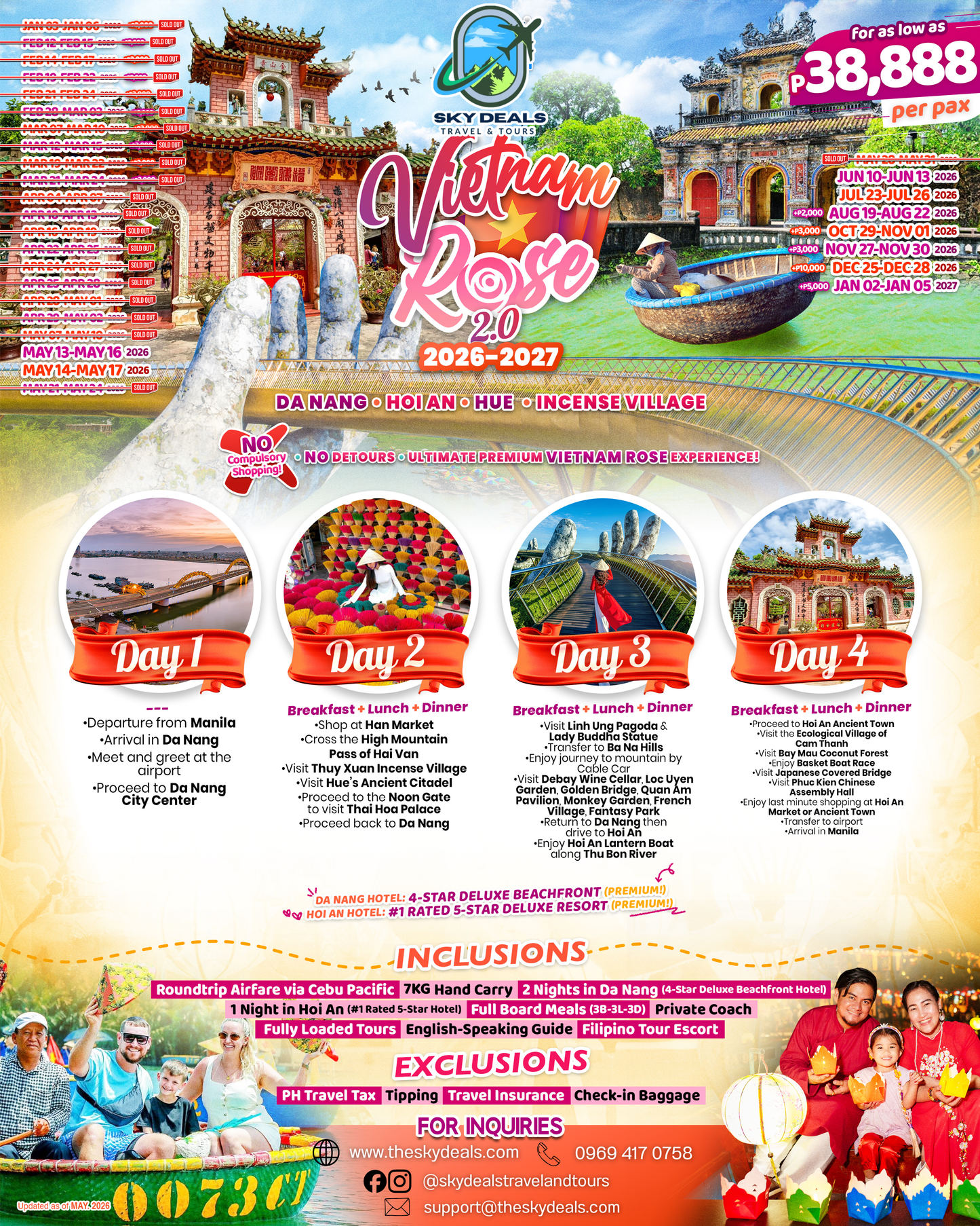 4 Days 3 Nights Vietnam Rose 2.0 Tour | Da Nang • Hoi An • Hue • Incense Village | JUNE 2026 to JANUARY 2027