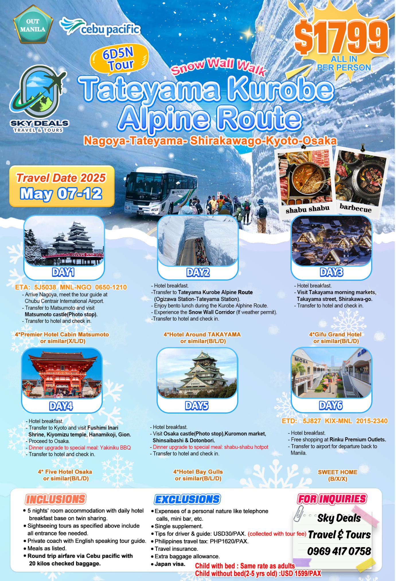 Ruta alpina Tateyama Kurobe, paquete de 6 días y 5 noches, todo incluido