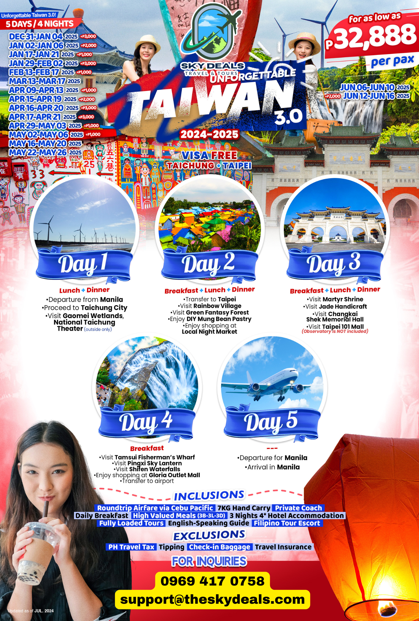5 DAYS AND 4 NIGHTS IN TAICHUNG - TAIPEI TAIWAN TO MAY 2025
