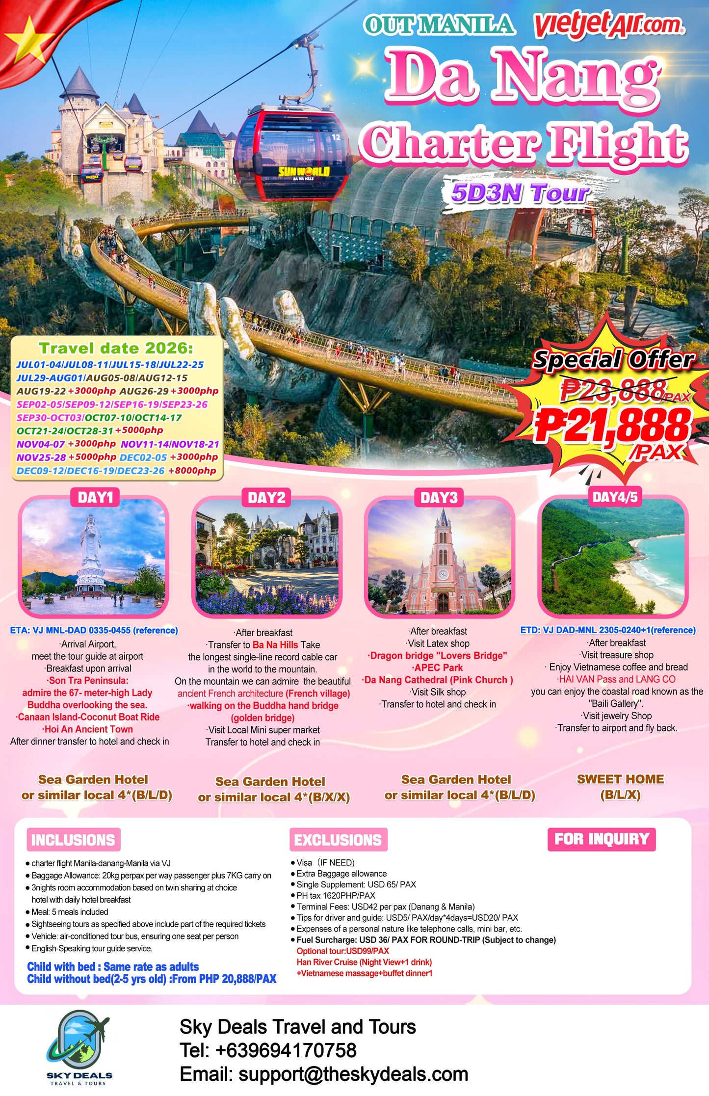 5 Days 3 Nights Da Nang Charter Flight JULY to DECEMBER 2026