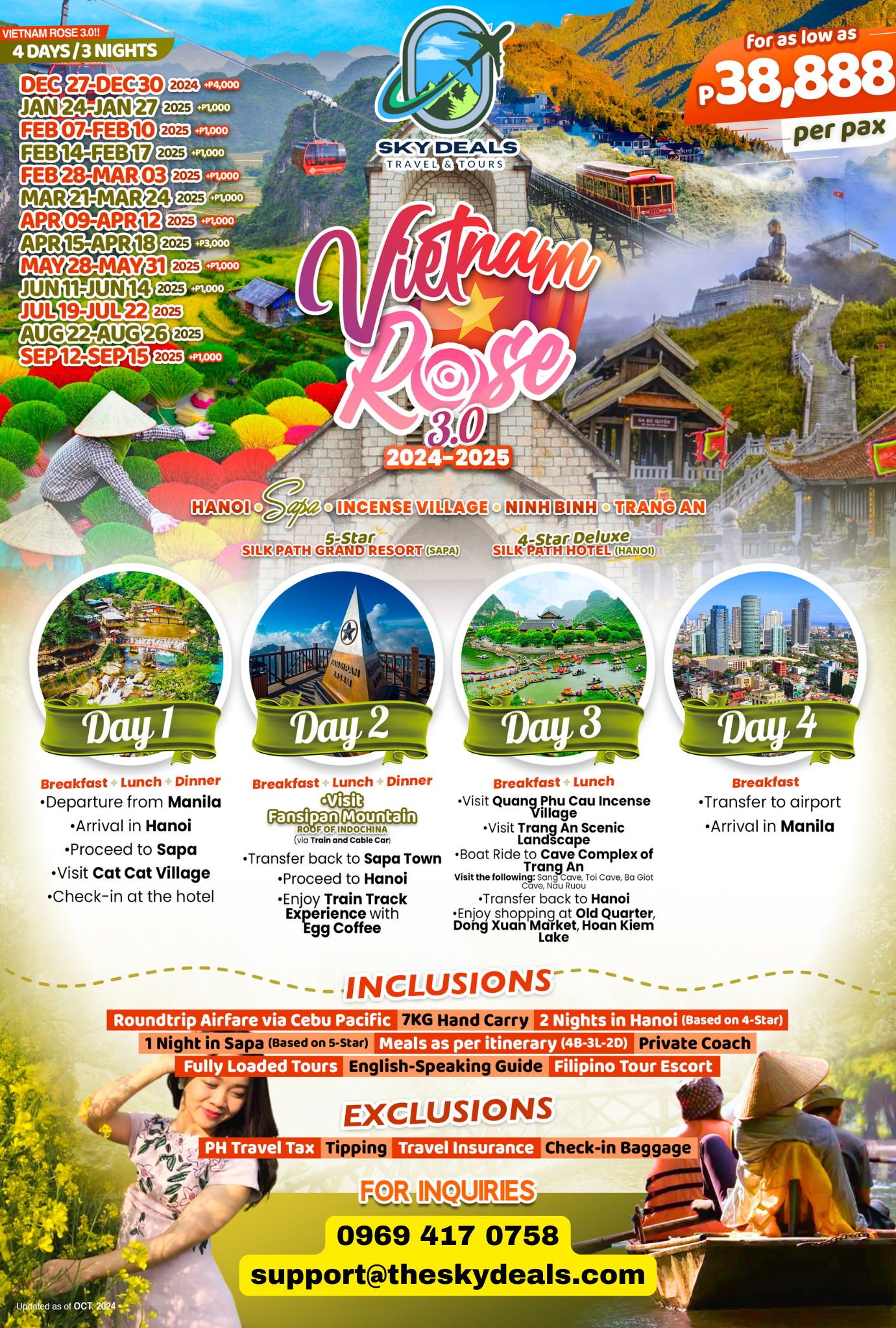 HANOI, SAPA, INCENSE VILLAGE, NINH BINH, TRANG AN 4 DAYS AND 3 NIGHTS DEC 2024 T0 SEPT 2025