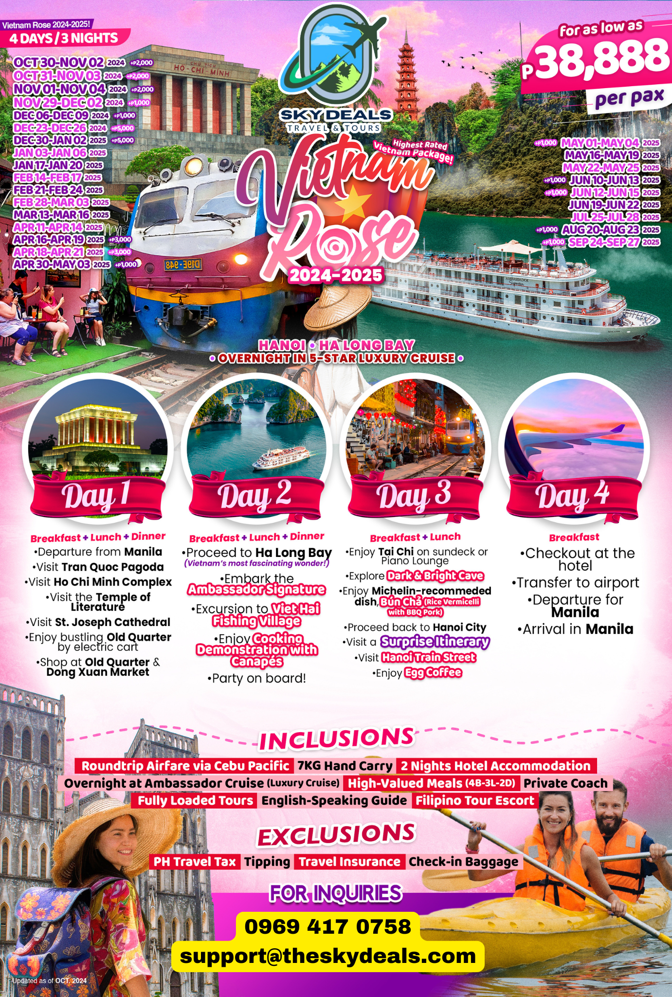 HANOI, HA LONG BAY, OVER NIGHT IN 5-STAR LUXURY CRUISE 4 DAYS AND 3 NIGHTS OCT 2024 TO MAY 2025