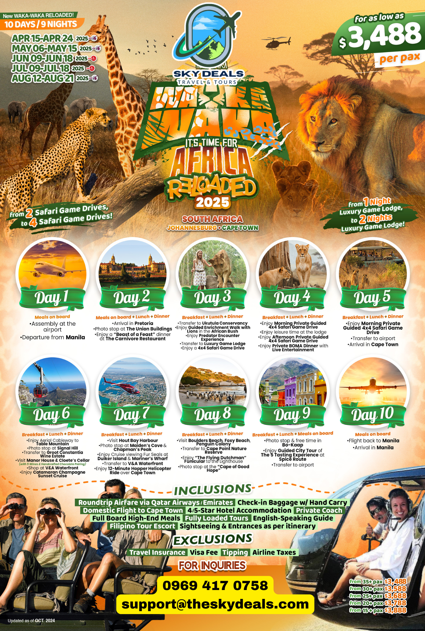 10 DAYS AND 9 NIGHTS - SOUTH AFRICA, JOHANNESBURG, CAPE TOWN APR TO AUG 2025