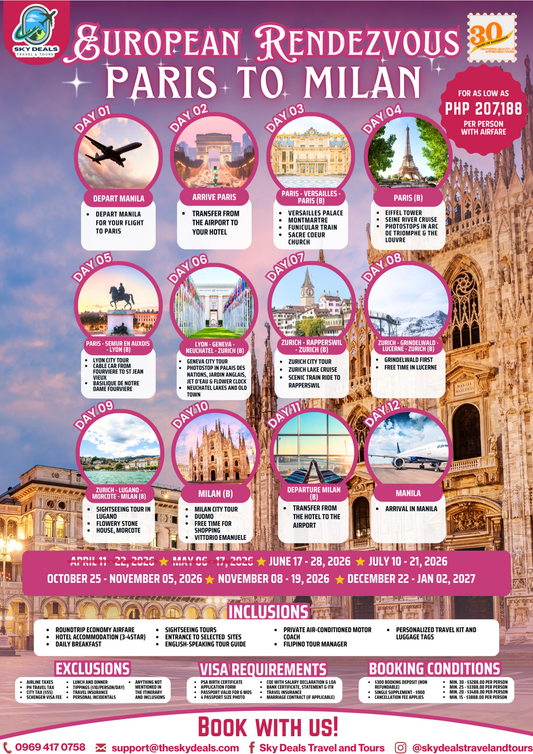 12 Days 11 Nights European Rendezvous Paris to Milan | JUNE to DECEMBER 2026
