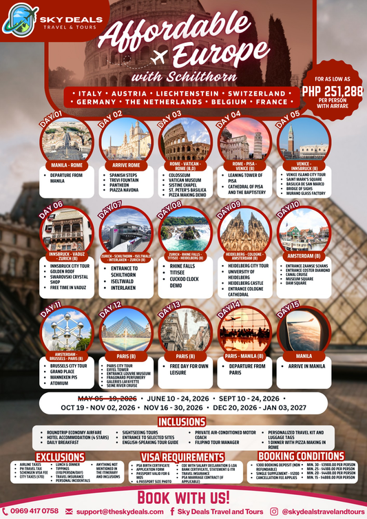 15 Days 14 Nights Affordable in Europe with Schilthorn | JUNE to DECEMBER 2026