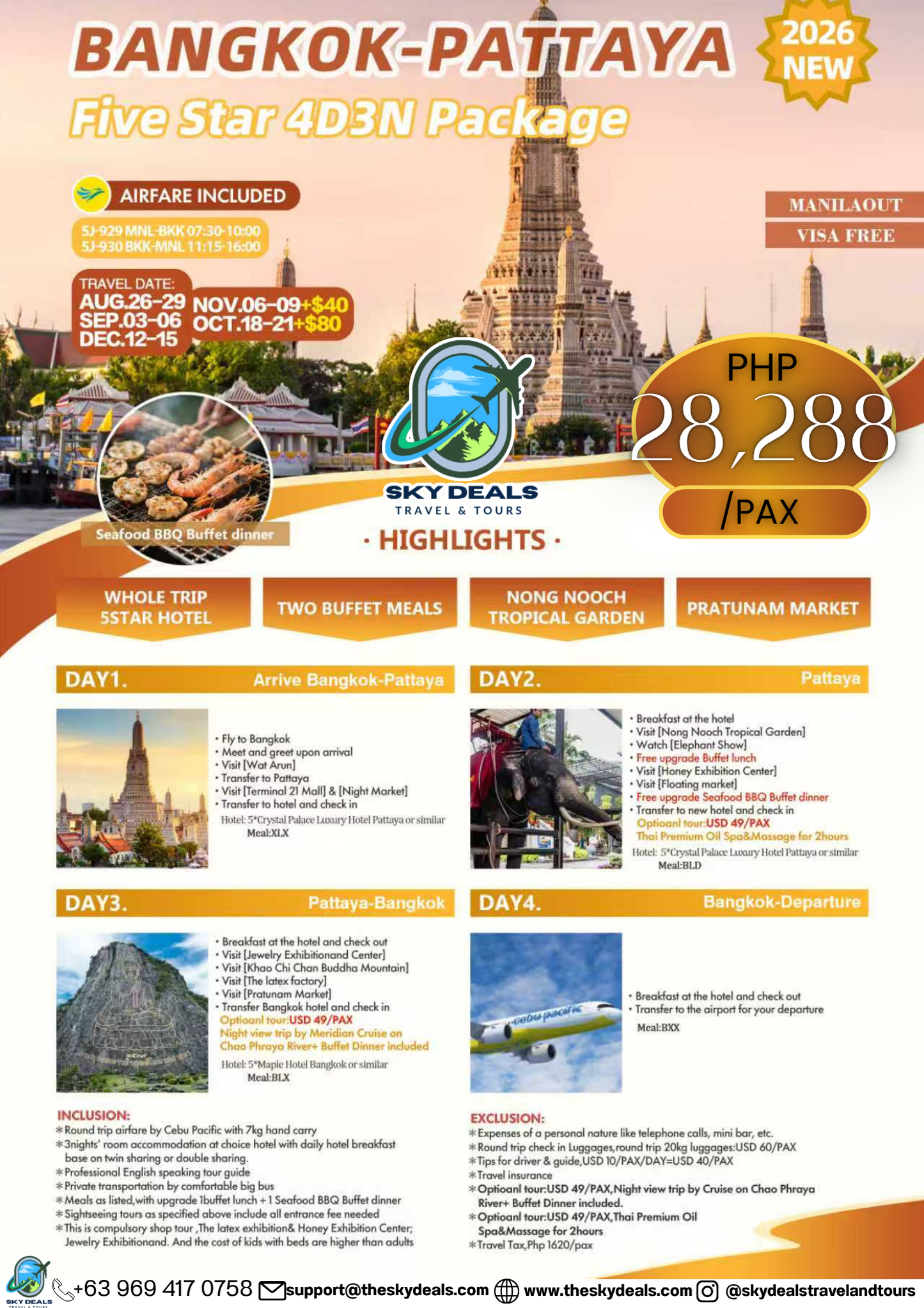 4 Days 3 Nights Bangkok-Pattaya | AUGUST to OCTOBER 2026