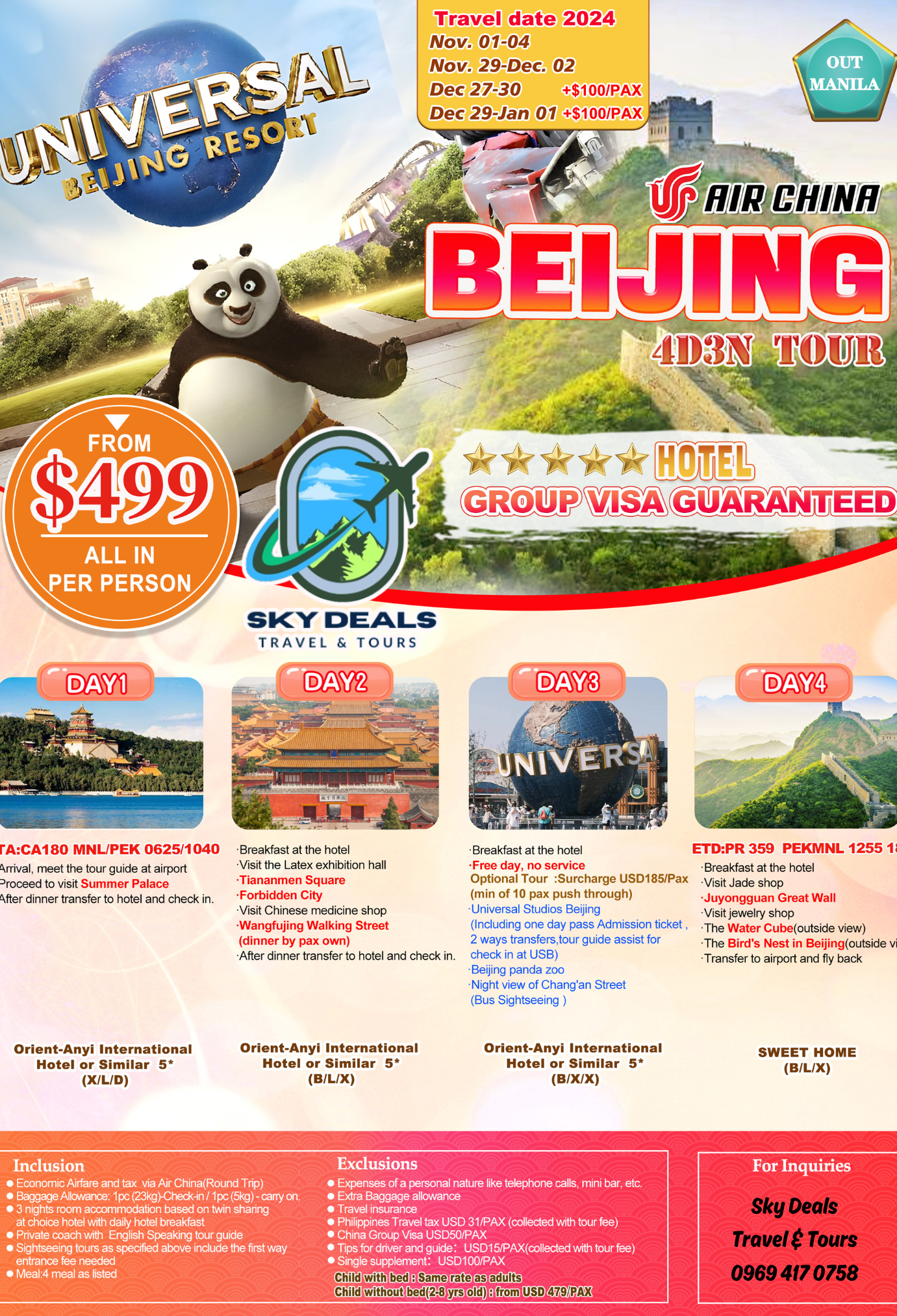 Beijing 4 Days 3 Nights Package All-in November 2024 to January 2025