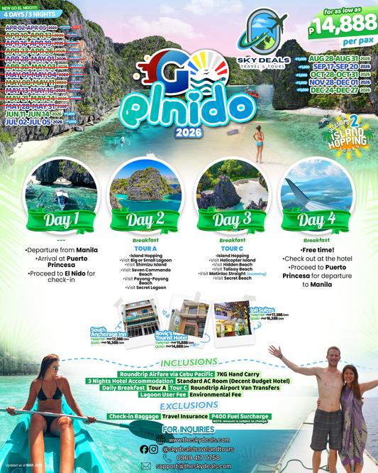 4 DAYS 3 NIGHTS EL NIDO, PALAWAN PACKAGE! | JUNE TO DECEMBER 2026