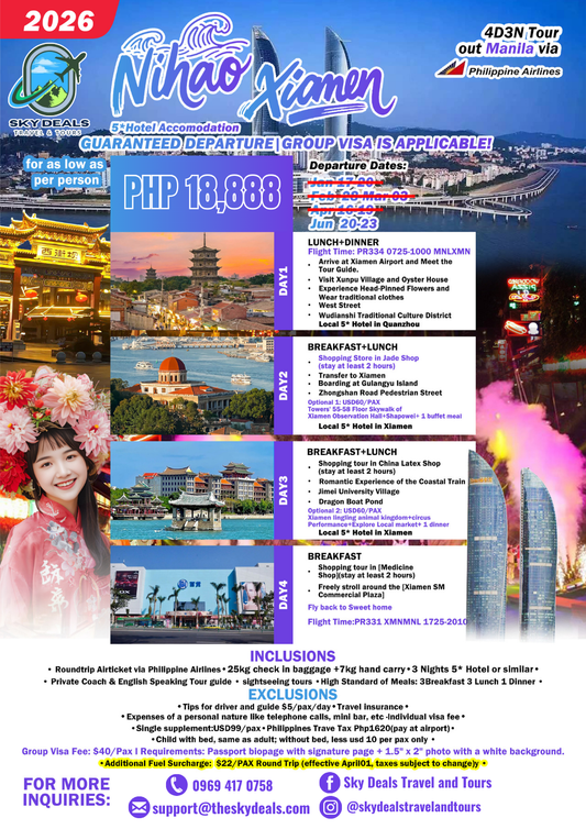 4 Days 3 Nights NIHAO XIAMEN | JUNE 2026