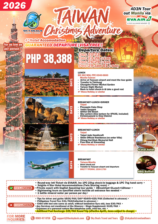 4 Days 3 Nights Taiwan Christmas Adventure | DECEMBER 2026