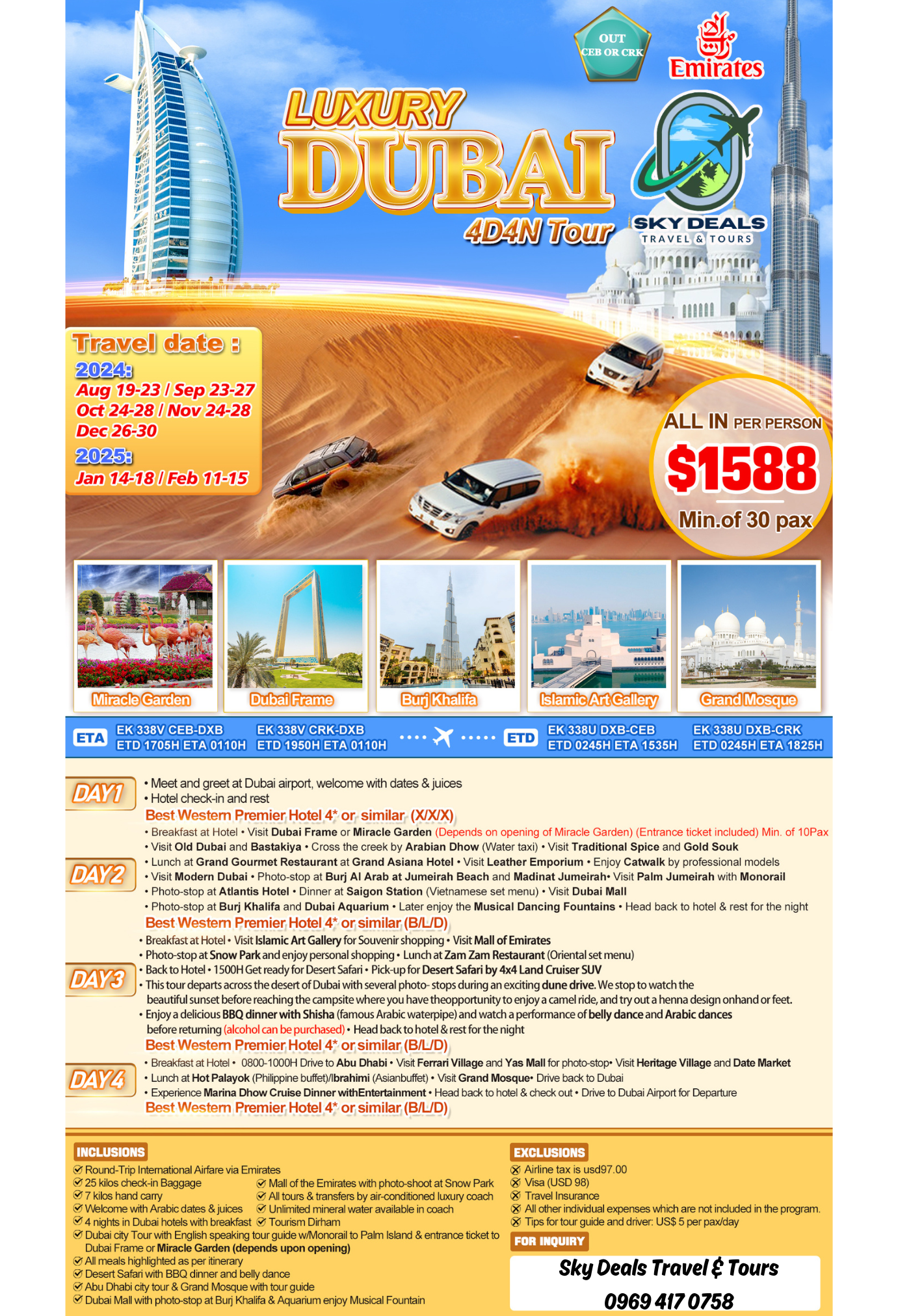 Dubai 4 Days And 3 Nights Package All-in August 2024 to January 2025