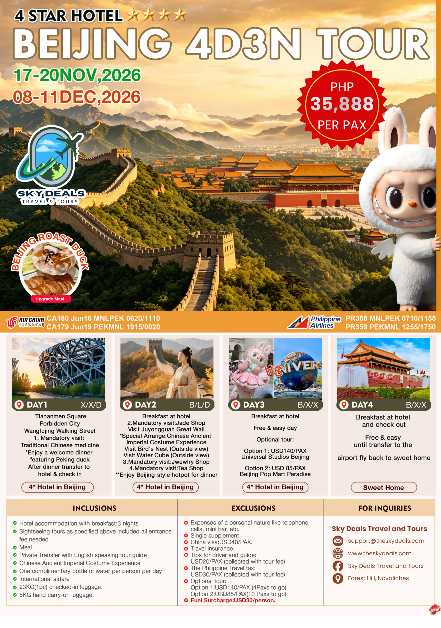 4 Days 3 Nights Beijing Tour | NOVEMBER to DECEMBER 2026