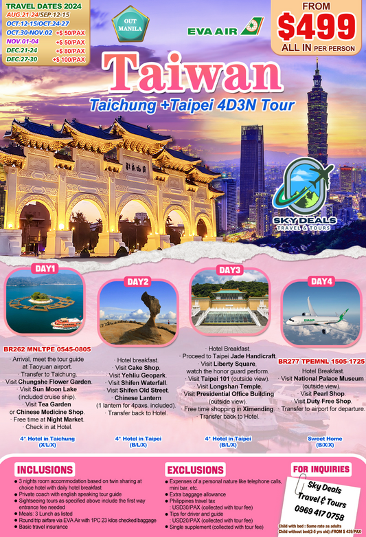 Taichung + Taipei 4 Days 3 Nights Package All-In