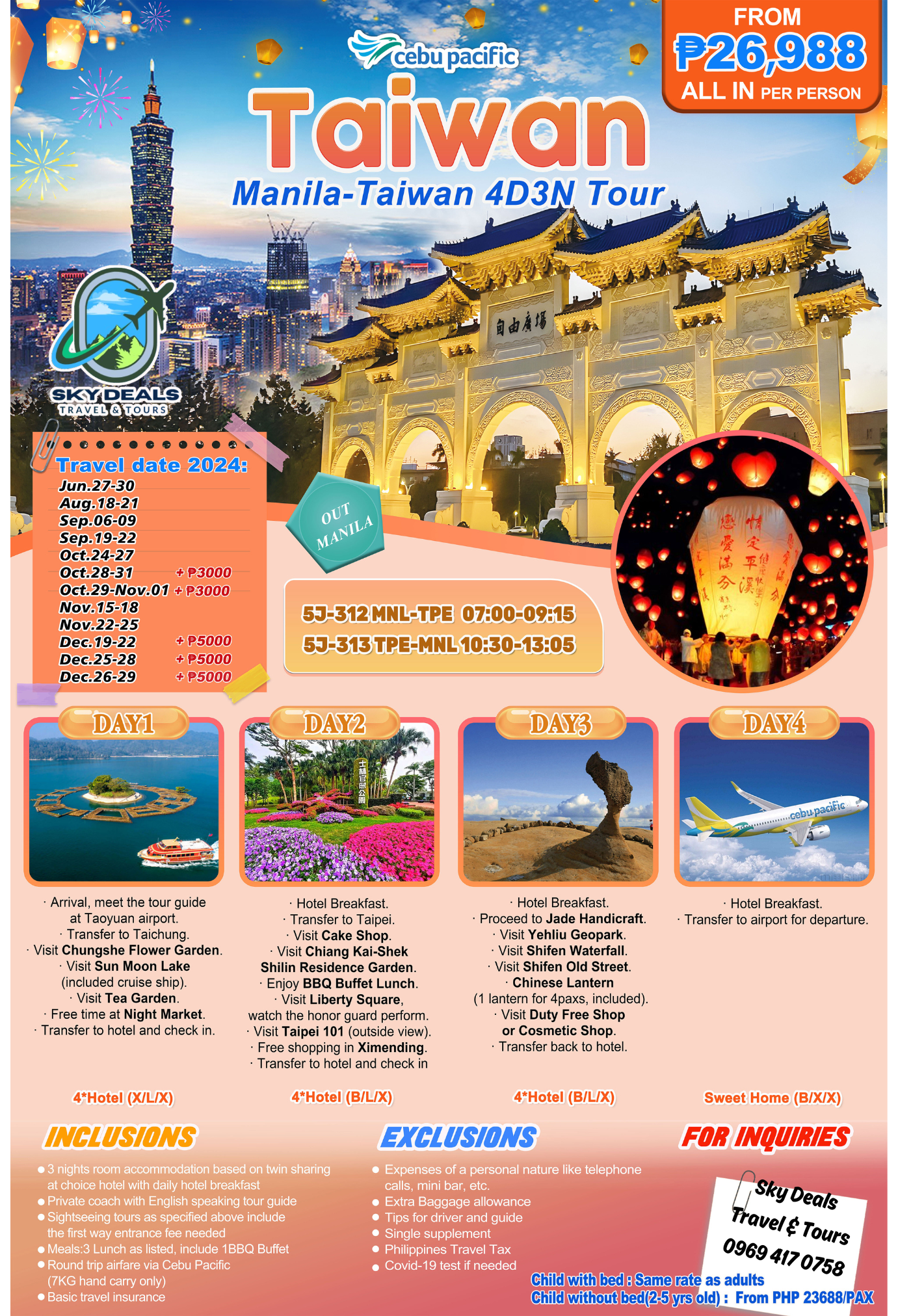 Taiwan 4 Days 3 Nights Package All-In June to December 2024