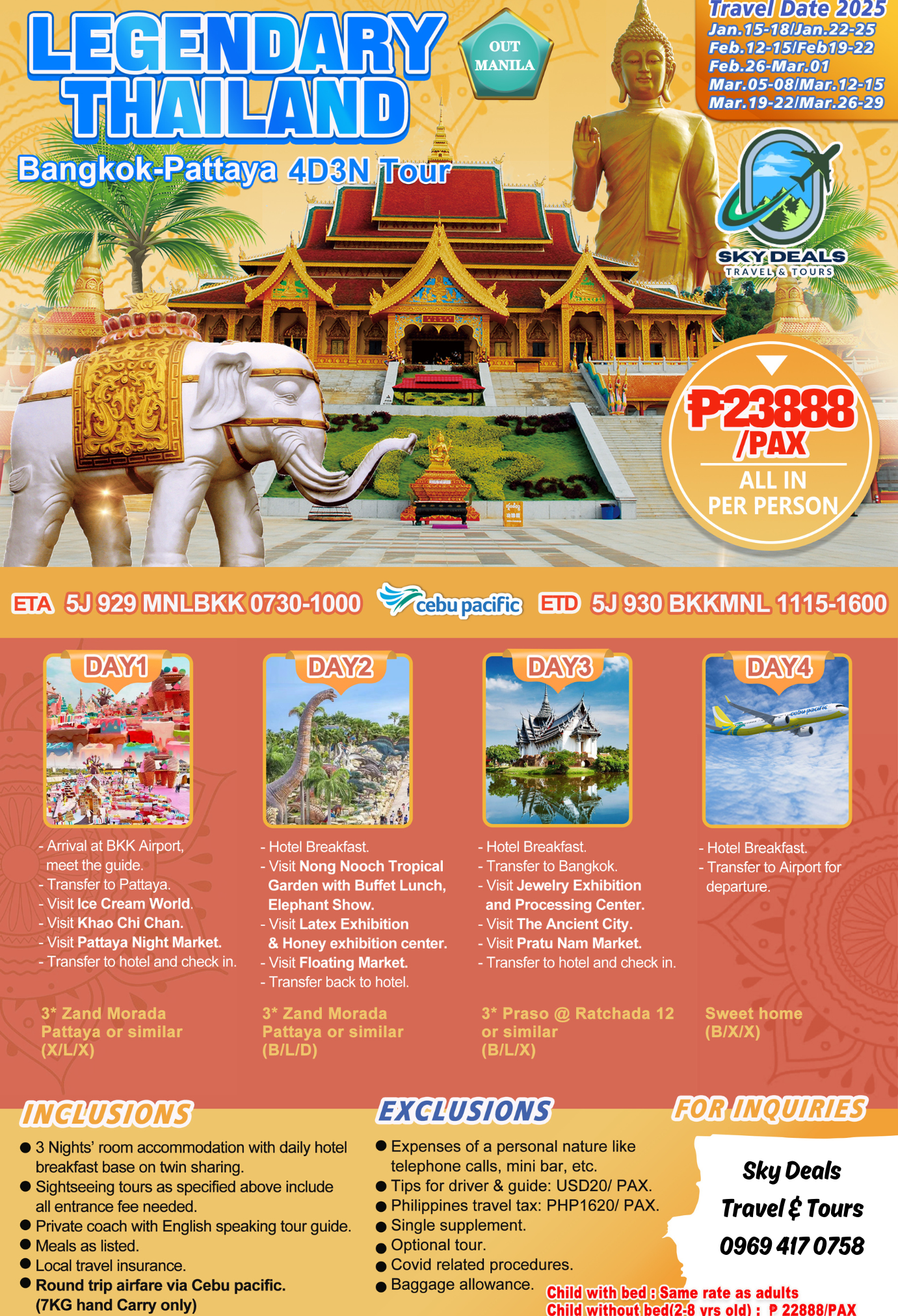 Bangkok-Pattaya 4 Days 3 Nights Package All-In January to March 2025