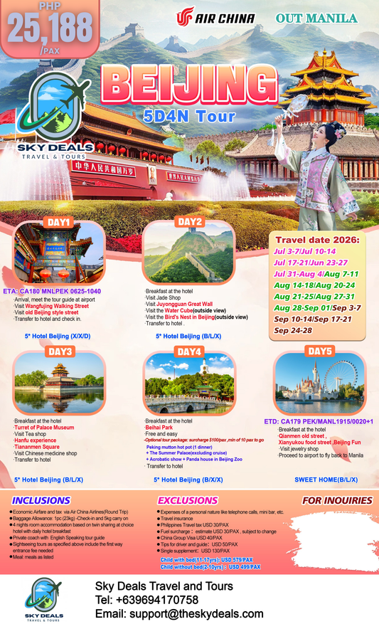 5 Days 4 Nights Beijing Tour | JULY to SEPTEMBER 2026