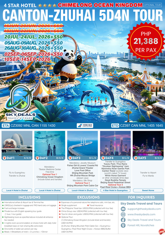 5 Days 4 Nights CANTON – ZHUHAI | JULY to SEPTEMBER 2026