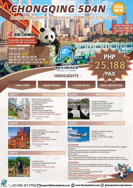 5 Days 4 Nights CHONGQING | Leshan Buddha - Modern 8D Magic City Tour | JUNE to SEPTEMBER 2026