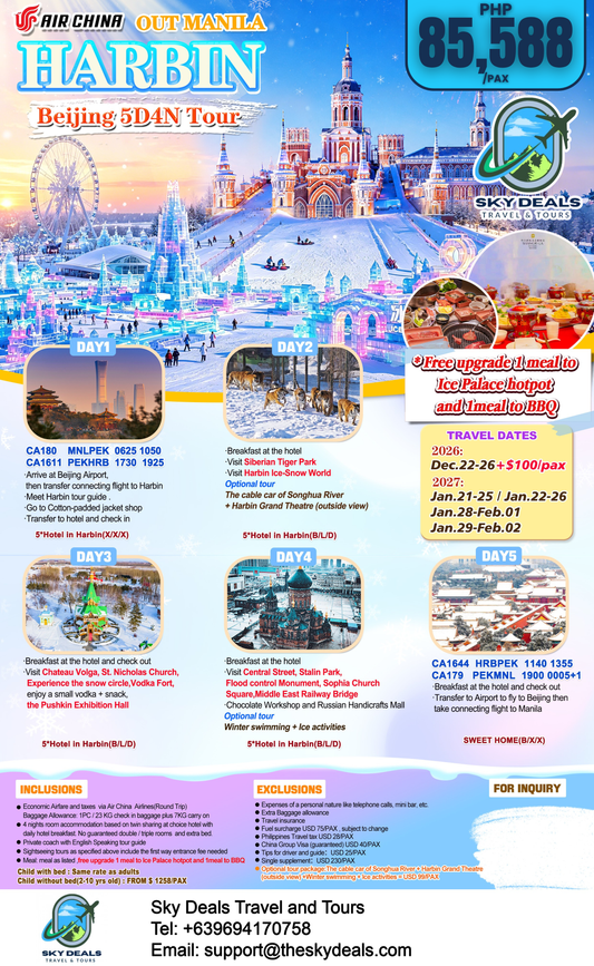 5 Days 4 Nights Winter Wonderland of Harbin | DECEMBER 2026 to JANUARY 2027