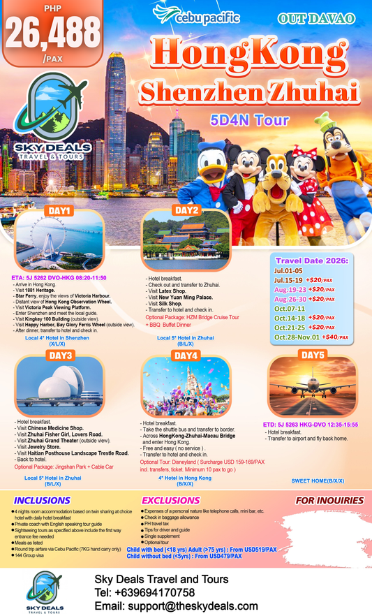 5 Days 4 Nights Hongkong - Shenzhen - Zhuhai | OCTOBER 2026