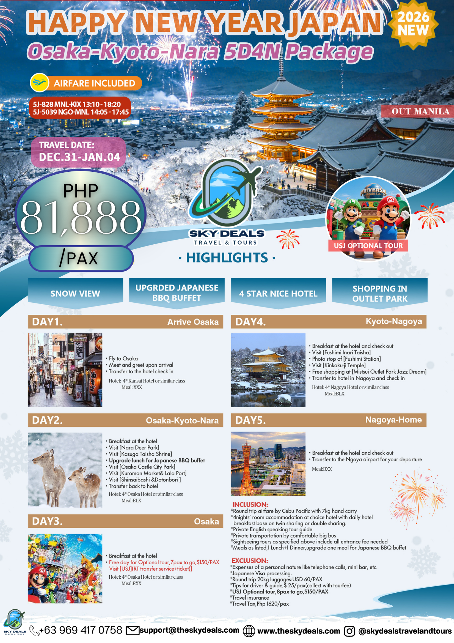 5 Days 4 Nights NEW YEAR in JAPAN |  Osaka • Kyoto • Nara | DECEMBER 2026-2027