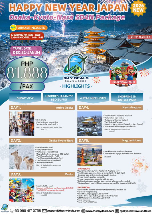 5 Days 4 Nights NEW YEAR in JAPAN |  Osaka • Kyoto • Nara | DECEMBER 2026-2027
