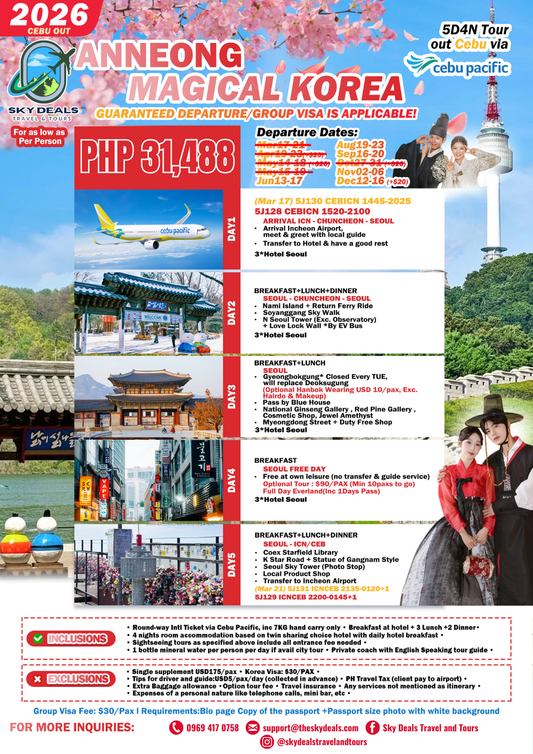 5 Days 4 Nights Magical Korea | Out Cebu | JUNE to DECEMBER 2026