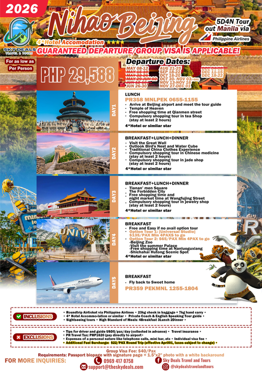 5 Days 4 Nights Nihao Beijing | Historical China Escape | JUNE to DECEMBER 2026