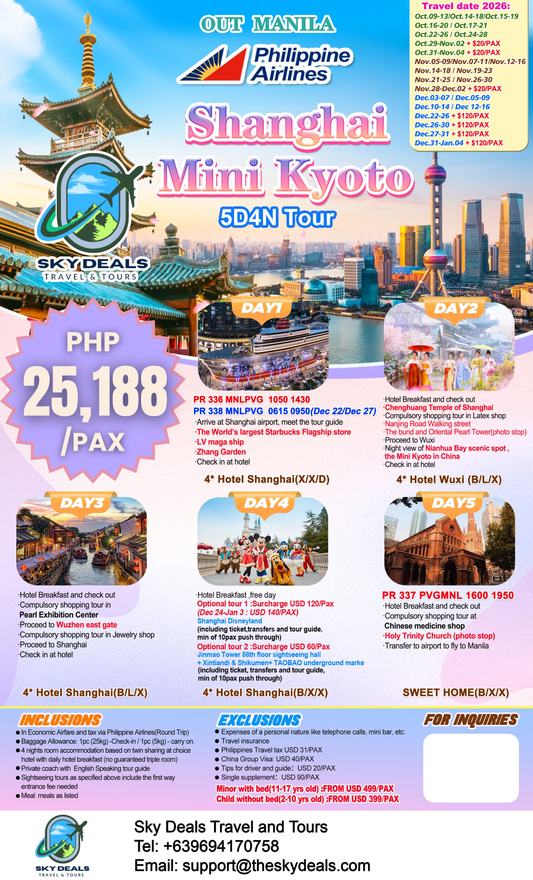 5 Days 4 Nights Shanghai Mini-Kyoto Tour | OCTOBER to DECEMBER 2026