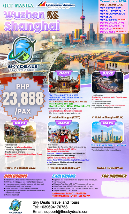 5 Days 4 Nights Wuzhen + Shanghai Tour | OCTOBER to DECEMBER 2026