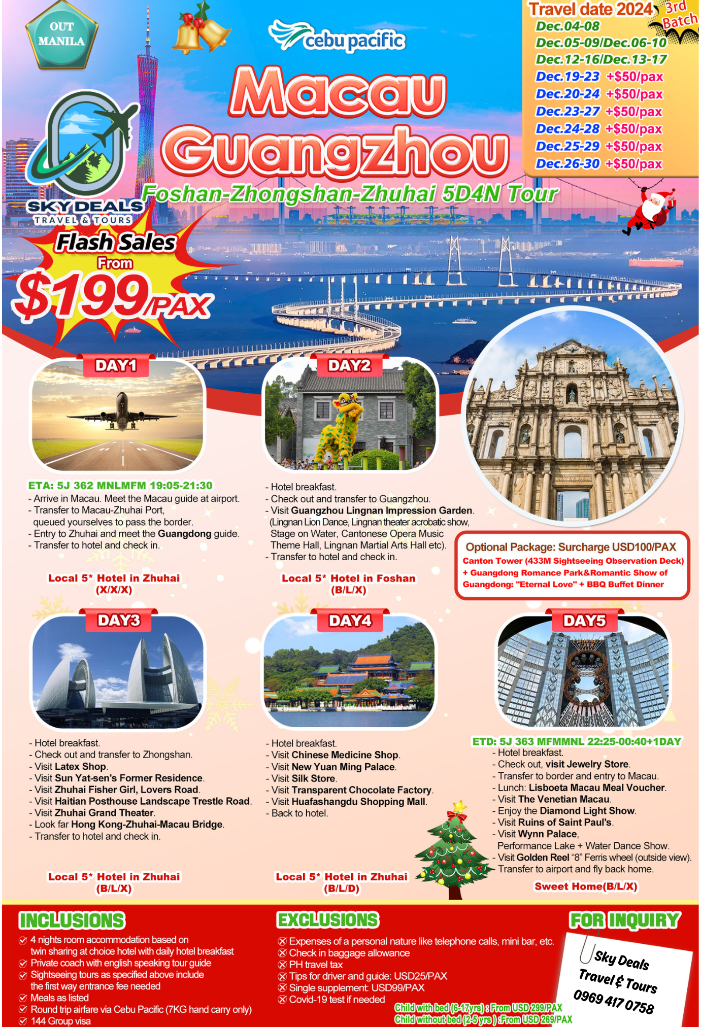 Macau Guangzhou 5 Days And 4 Nights Package All-in December 2024