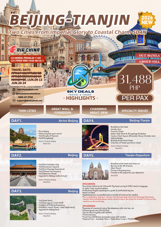 5 Days 4 Nights BEIJING-TIANJIN | Two Cities From Imperial Glory to Coastal Charm | JUNE 2026