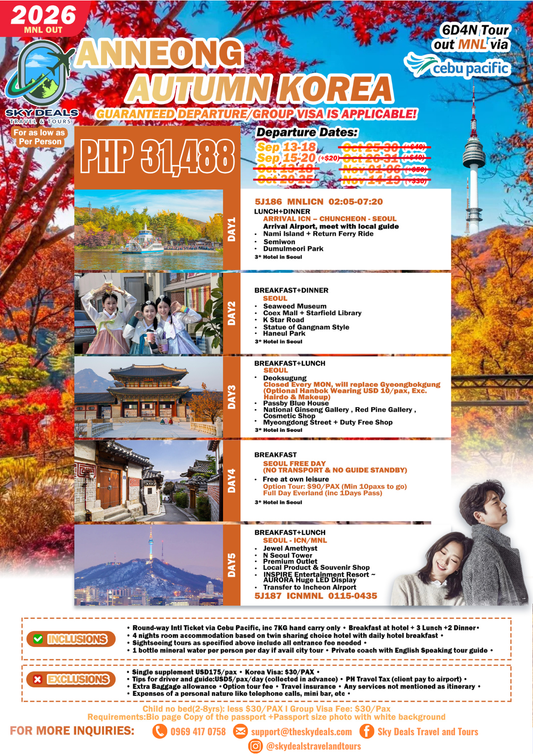 6 Days 4 Nights Autumn Korea | Out Manila | SEPTEMBER 2026