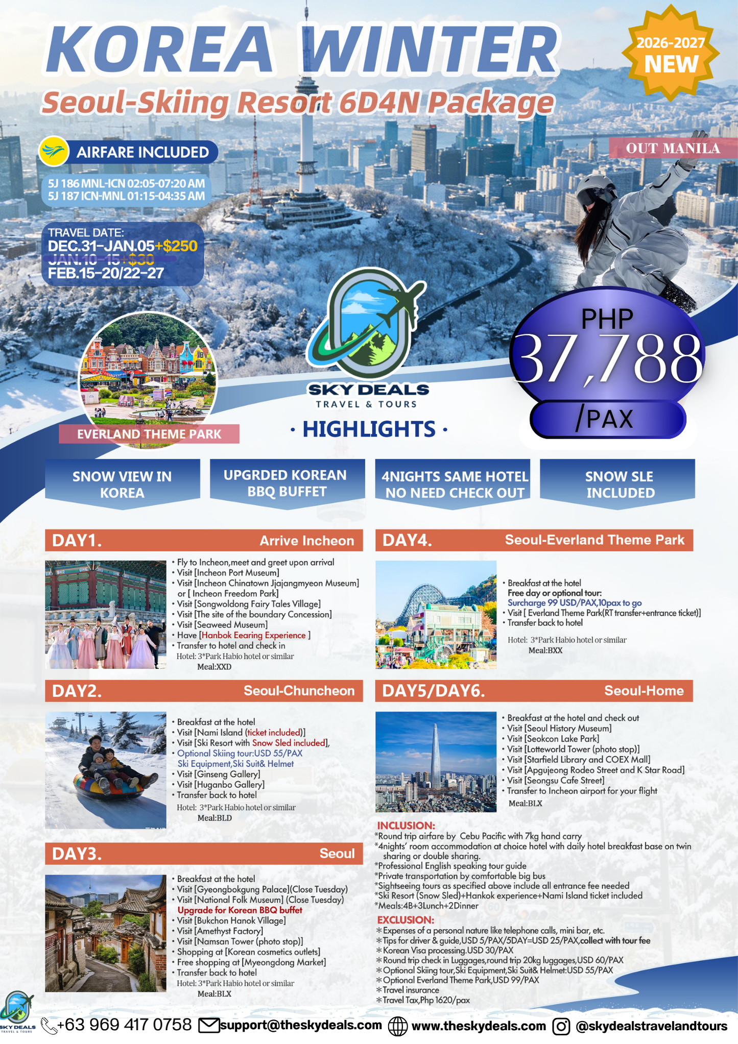 6 Days 4 Nights KOREA WINTER | SEOUL SKIING RESORT | DECEMBER 2026 to JANUARY 2027