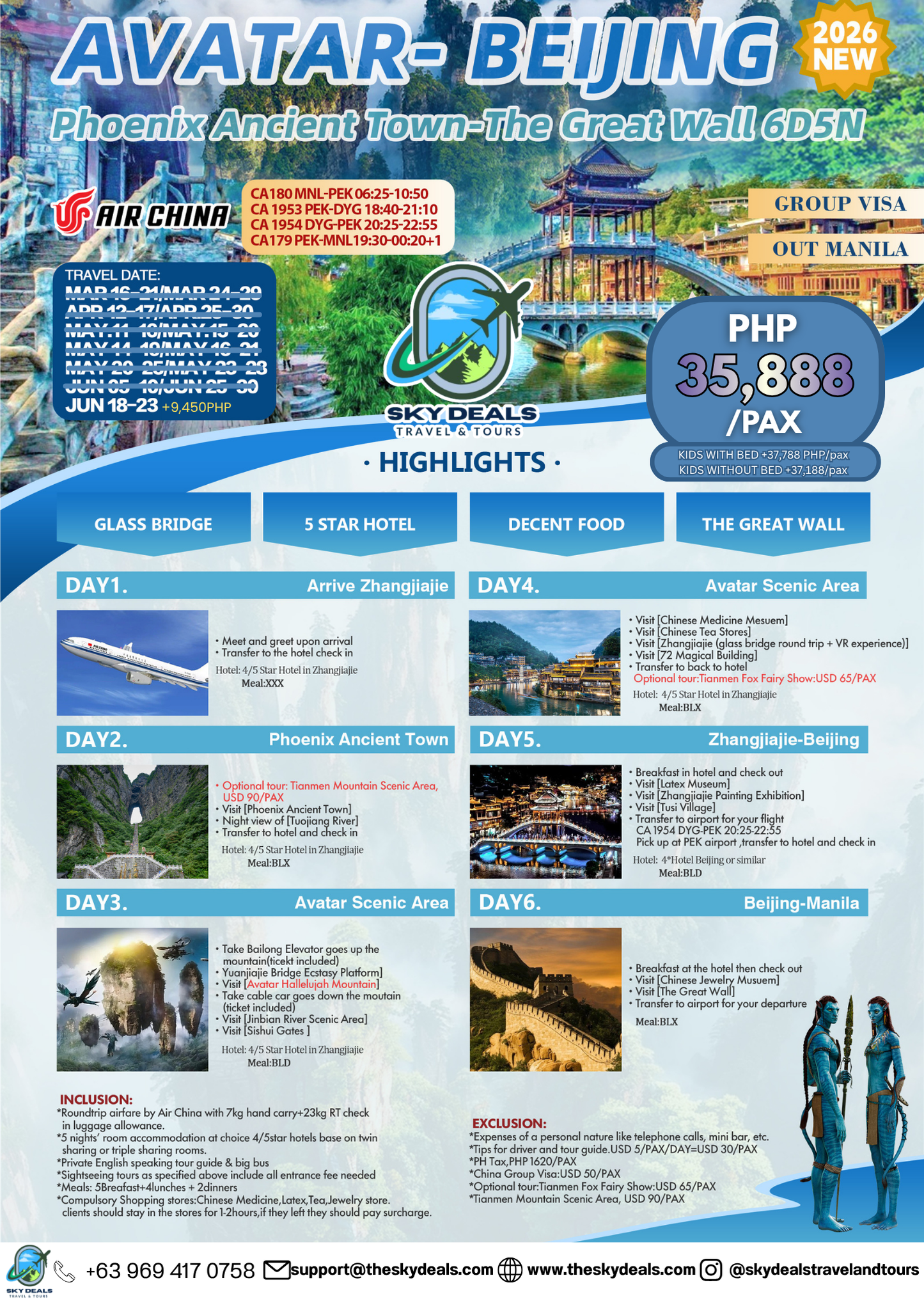 6 Days 5 Nights AVATAR-BEIJING | Phoenix Ancient Town - The Great Wall | JUNE 2026