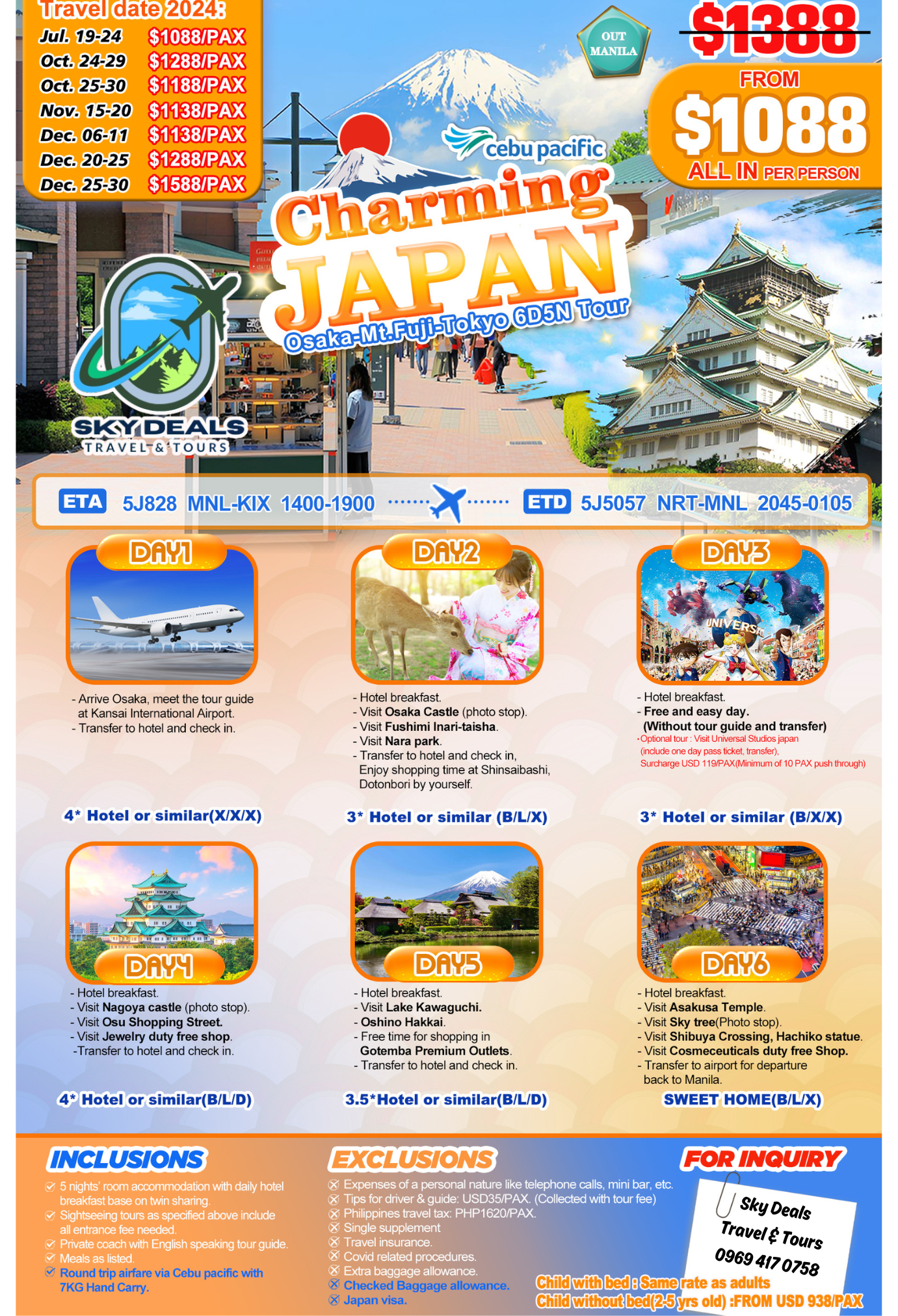 Japan 6 Days And 5 Nights Package All-in July to December 2024