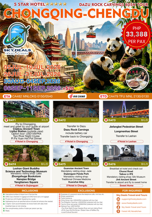 4 Days 3 Nights Chengdu  - Dujiangyan | JULY to AUGUST 2026
